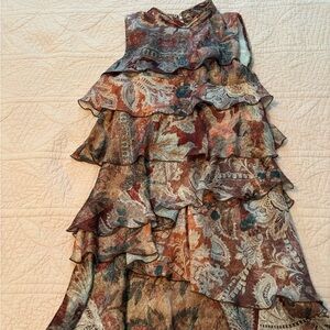 Zara Maroon and White Patterned Layered Dress